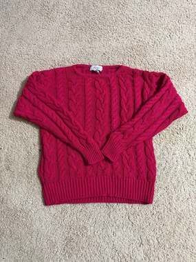 Vintage Stevemor Magenta Pink Heavyweight Cable Knit Crewneck Sweater Size Large